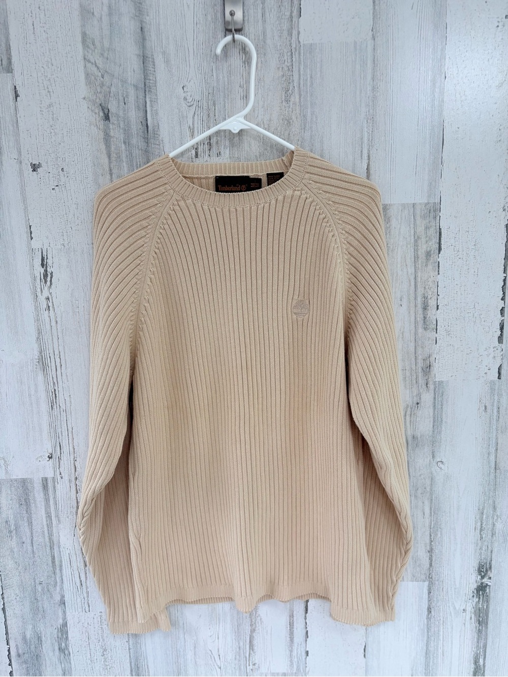 Timberland Men’s Size Medium Ribbed Knit Crewneck Sweater in Tan
